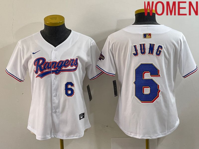 Women Texas Rangers 6 Jung White Champion Game Nike 2024 MLB Jersey style 2